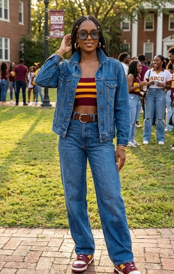 HBCU Homecoming Outfits-Vintage Denim-on-Denim Canadian Tux