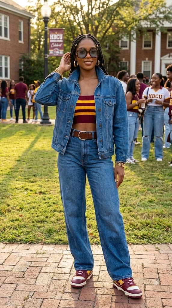 HBCU Homecoming Outfits-Vintage Denim-on-Denim Canadian Tux