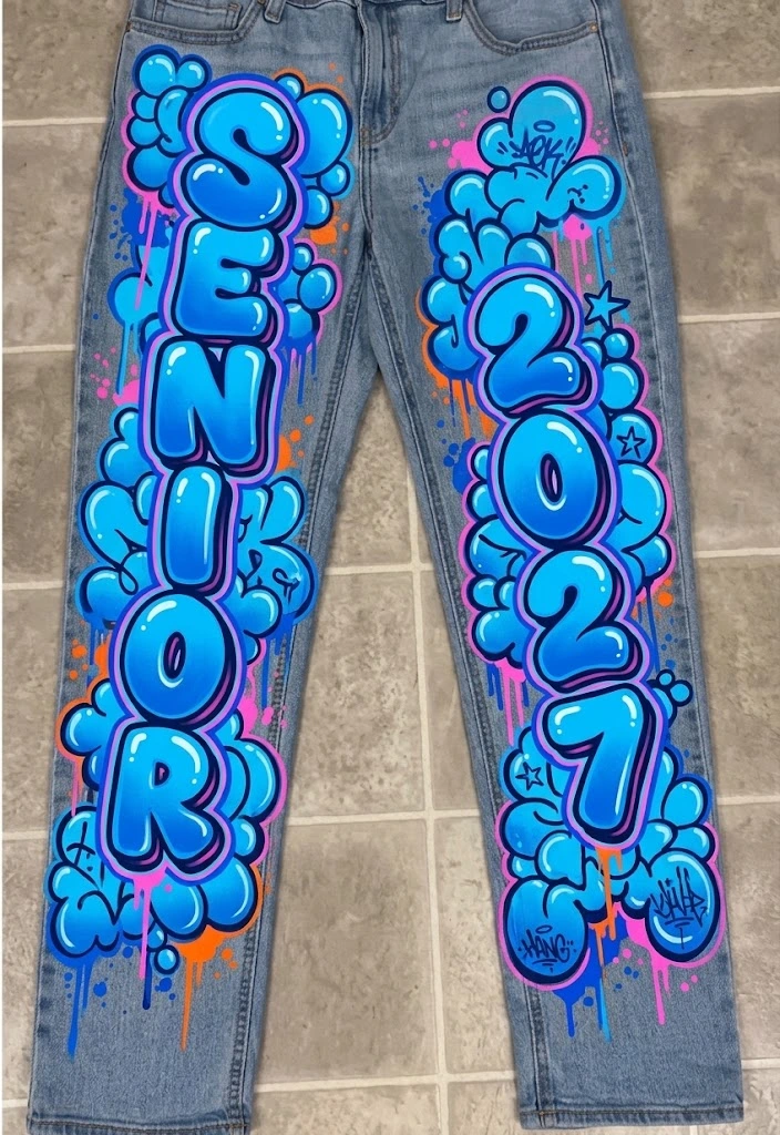 senior jeans painted ideas - Graffiti Bubble Lettering Explosion