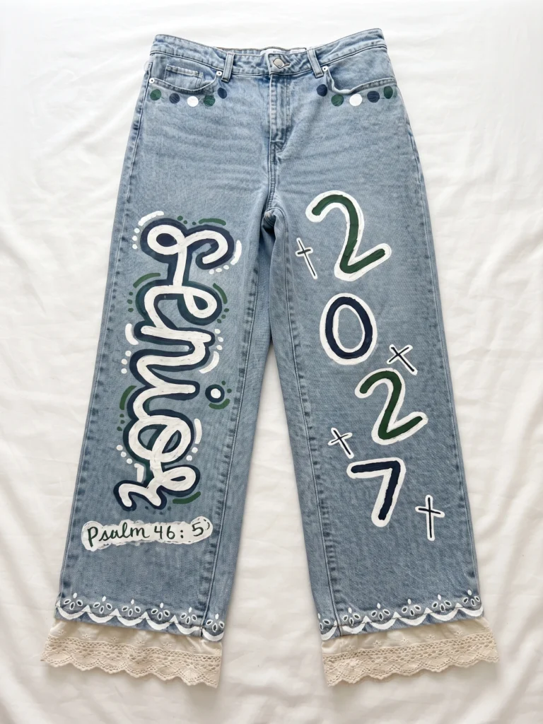 senior jeans painted ideas - Lace-Trimmed Scalloped Hemline