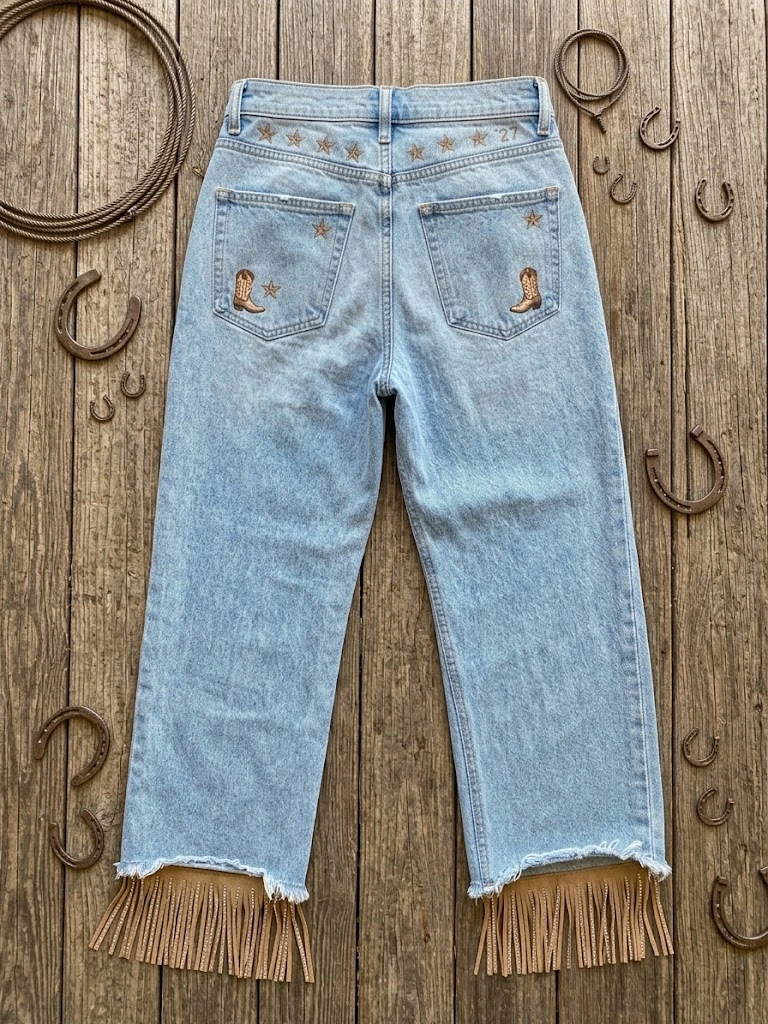 senior jeans painted ideas Western Cowgirl Fringe Hem Star Pockets