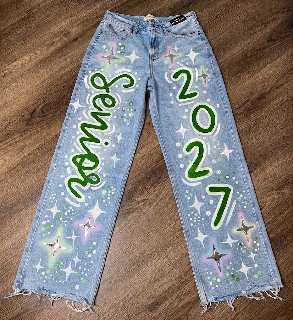 senior jeans painted ideas - Y2K Cyber Starburst Airbrush Fade