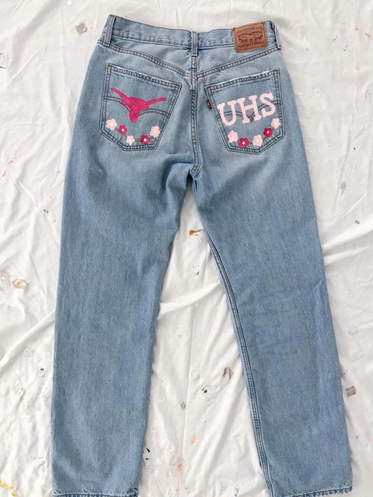 senior jeans painted ideas- Hand-Painted Mascot Crest Pocket